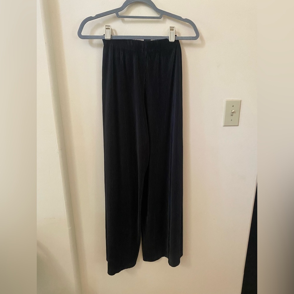 BLACK VINTAGE PLEATED WIDE LEG ANKLE PANTS LIGHTWEIGHT SIZE S